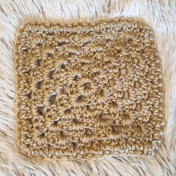 Set of 3 Gold Handmade Crocheted Granny Squares Trivets Craft Project Supplies - Picture 3 of 4